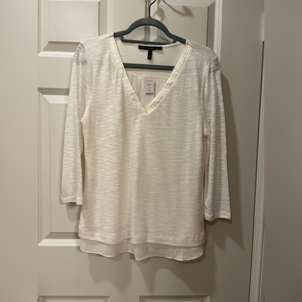 White House Black Market Cream V-Neck Blouse